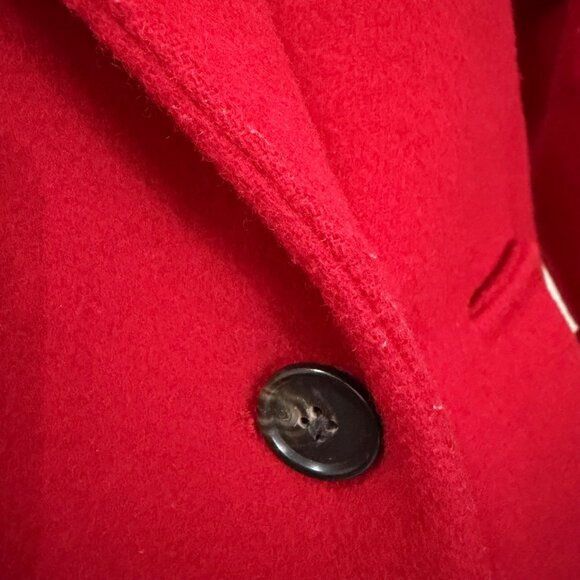 Vintage Morton Bernard Harve Women's Red Wool Trench Coat Black Size 4P FLAWS - Picture 5 of 12